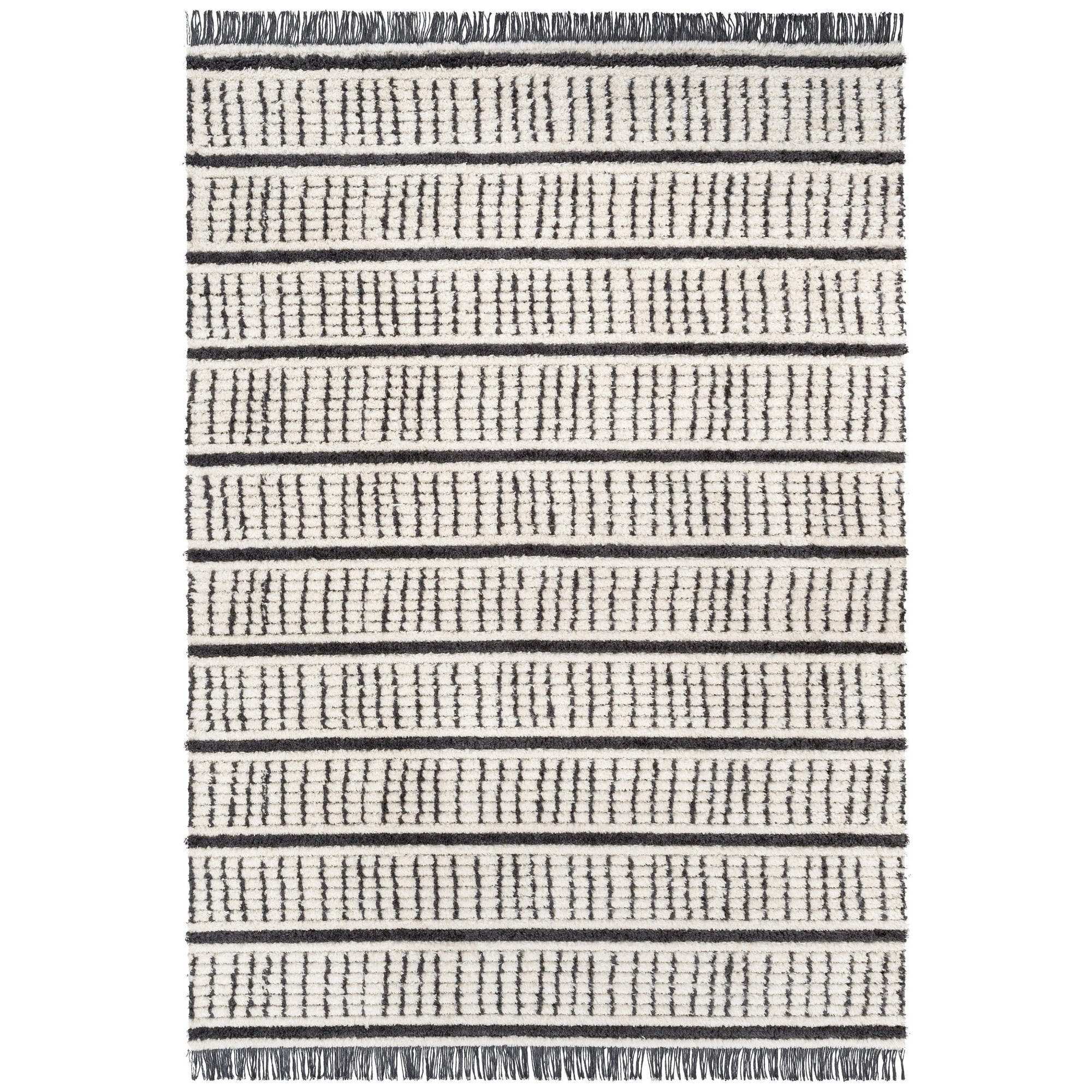 Well Woven Maya Viho Geometric Stripes Ivory 5'3" x 7'3" Textured Pile Area Rug | Walmart (US)