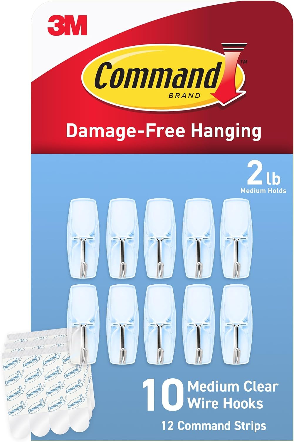 Command Medium Clear Wire Hooks, 10 Hooks, 12 Strips | Amazon (US)