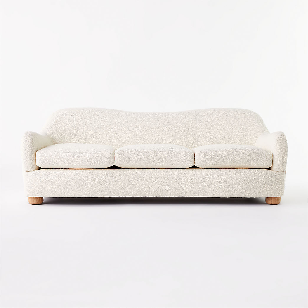 Bacio Cream Boucle Sofa with Bleached Oak Legs + Reviews | CB2 | CB2