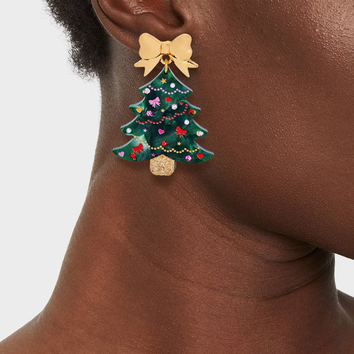 Christmas Tree and Bow Post Drop Earrings - Green | Target