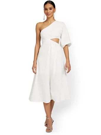 One-Shoulder Cut-Out Midi Dress - Crescent - New York & Company | New York & Company
