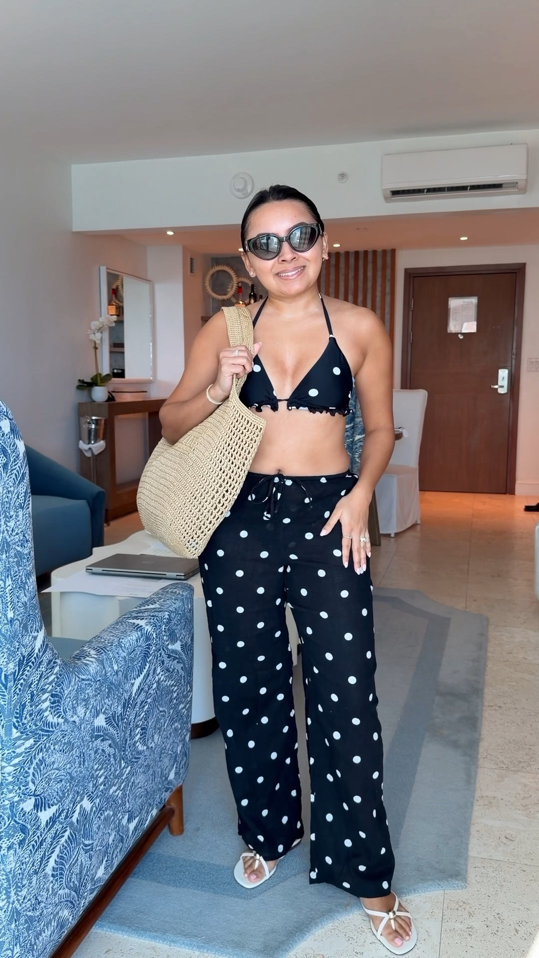 Swimsuit top size xs TTS 
Swimsuit bottoms size small TTS 
Polka dot pants size xs TTS

#LTKootd #LTKgrwm #LTKTravel