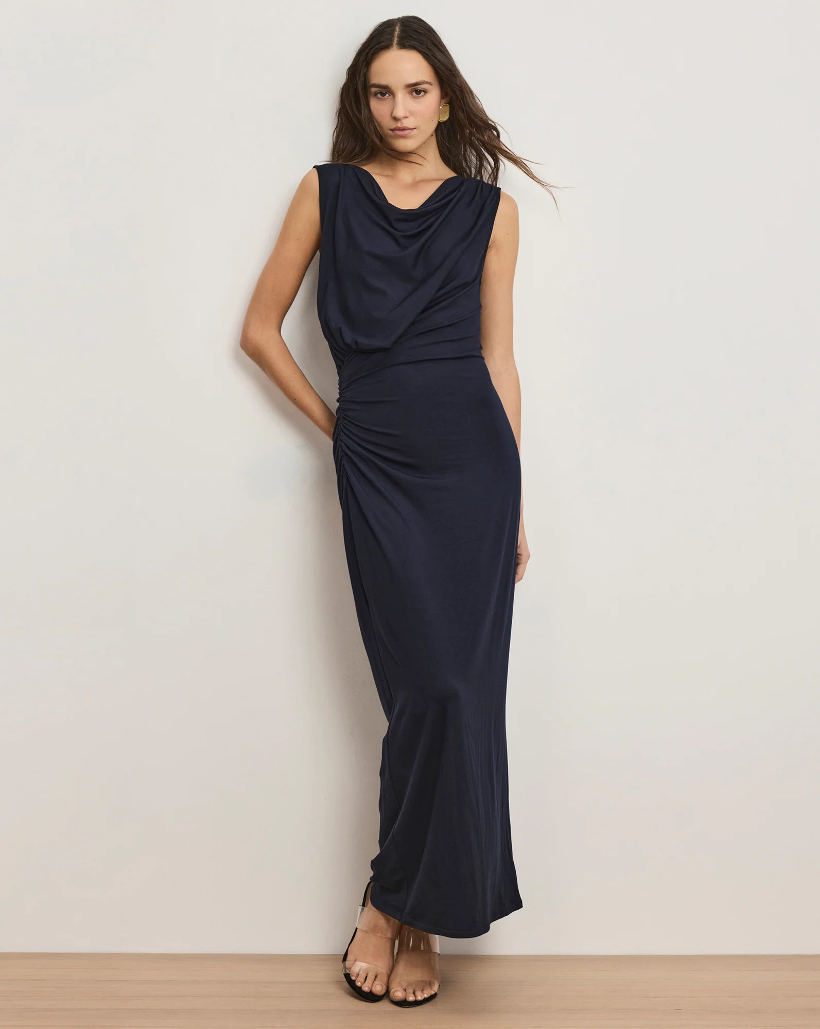 Kerilyn Ruched Cowl Neck Maxi Dress in Navy | Veronica Beard | Veronica Beard