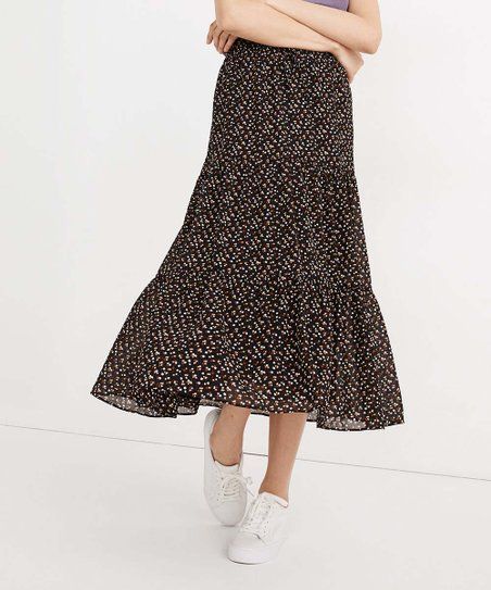 Black Adorable Floral Tiered Maxi Skirt - Women | Zulily