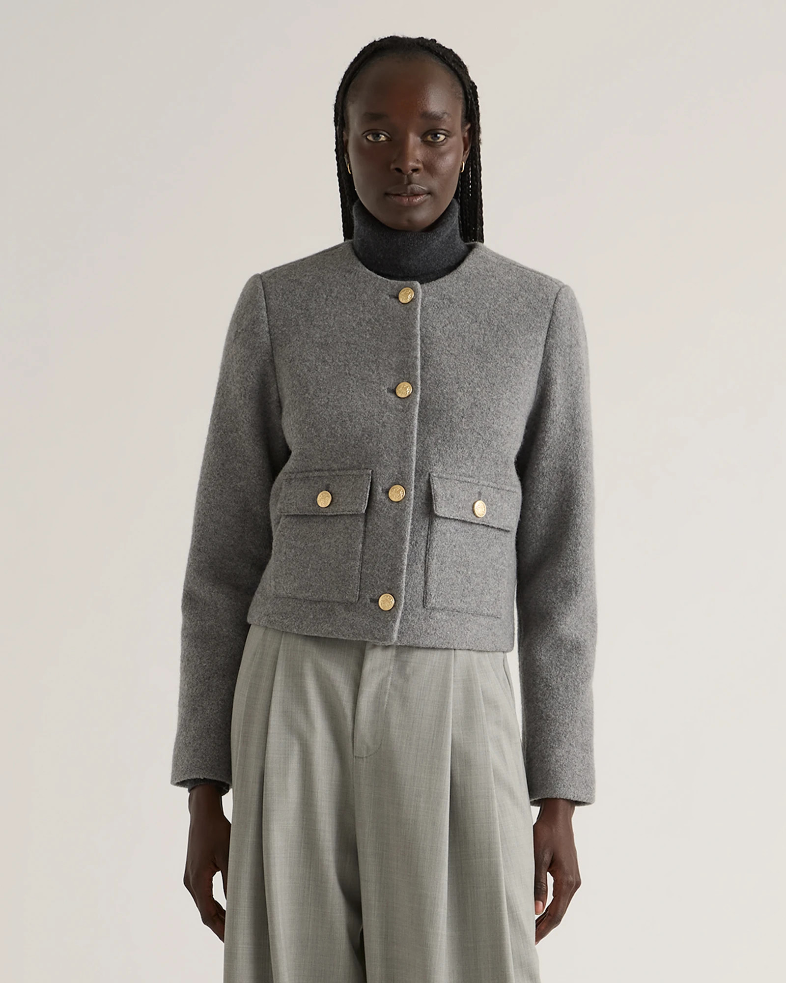 Quince | Women's 100% Merino Wool Collarless Cropped Jacket in Black, Size XL | Quince