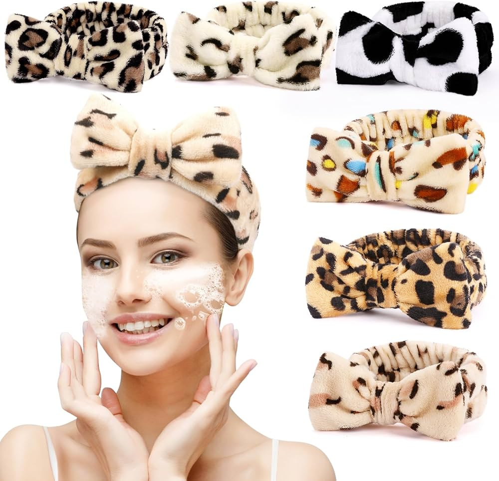 6 Pack Spa Headband for Women Skincare Makeup Headband Soft Coral Fleece Bow Hairband Party Favor... | Amazon (US)