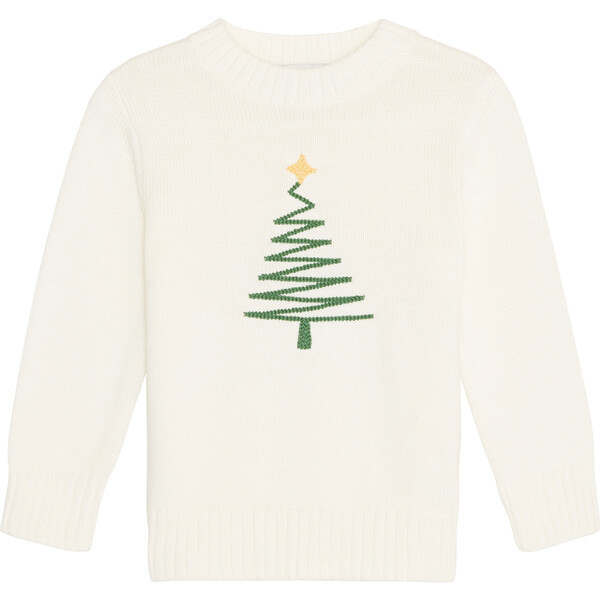 Kids Christmas Tree Sweater, White | Maisonette