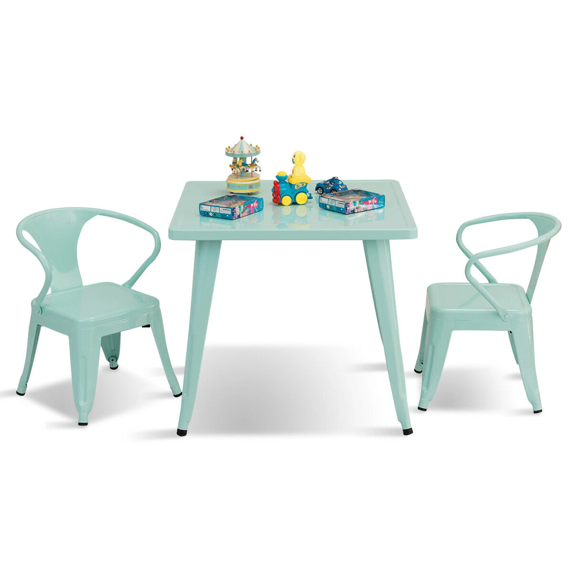 Gymax 3 Pcs Kids Dining Set Square Table & 2 Tolix Armchairs Play Learn Activity Home | Walmart (US)