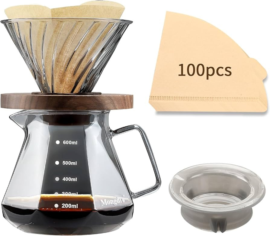 Mongdio Pour Over Coffee Maker, 20 oz High-Heat Borosilicate Glass Coffee Maker with 100pcs Paper... | Amazon (US)