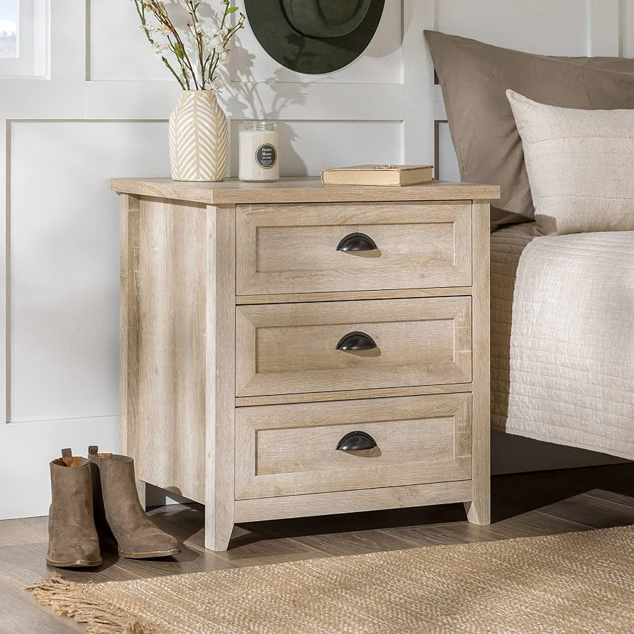 Walker Edison Hazel Modern Farmhouse 3 Drawer Framed Nightstand with Half-Moon Handles, 25 Inch, ... | Amazon (US)