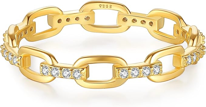 18K Gold Plated Chain Link Ring | Open Link Ring | Statement Chain Ring | Amazon (US)