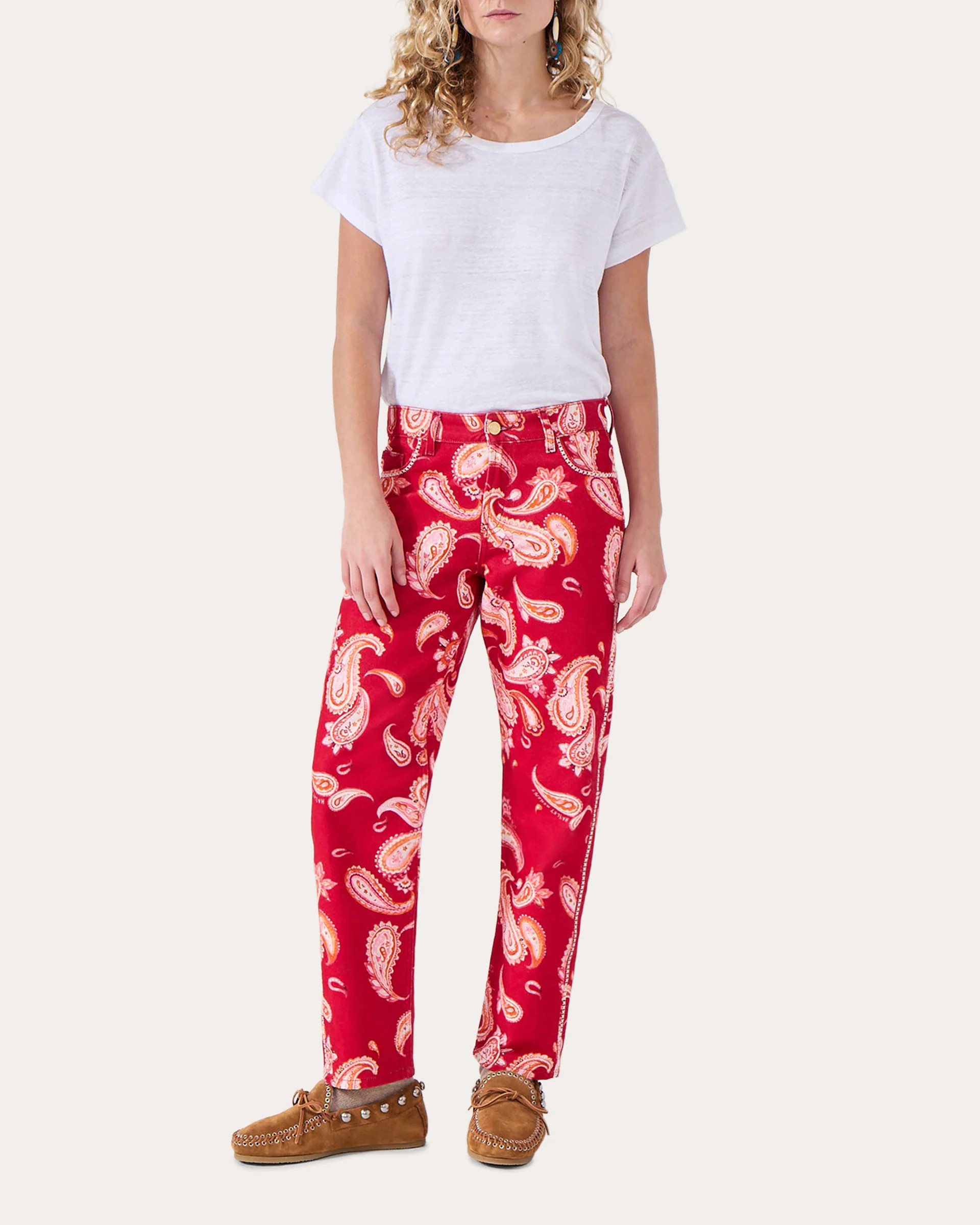 Jimi Paisley-Print Mid-Rise Jeans | Olivela