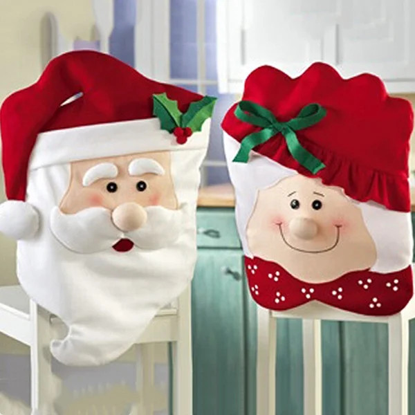 2 pcs Christmas Chair Covers Decor,Mr & Mrs Santa Claus Chair Back Covers Kitchen Dining Chair Sl... | Walmart (US)