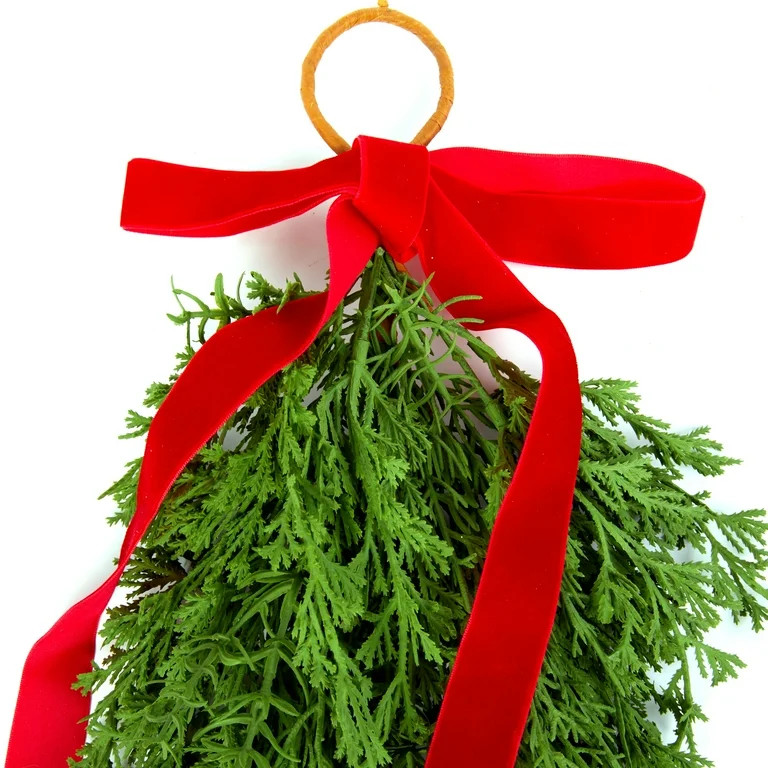Hanging Christmas Faux Greenery Swag Garland with Red Bow, by Holiday Time | Walmart (US)