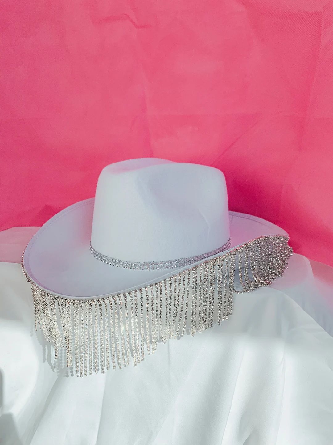 White Rhinestone Fringe Cowboy Hat | Nashville Bachelorette Party Cowgirl Hat | Diamond Bach Part... | Etsy (US)