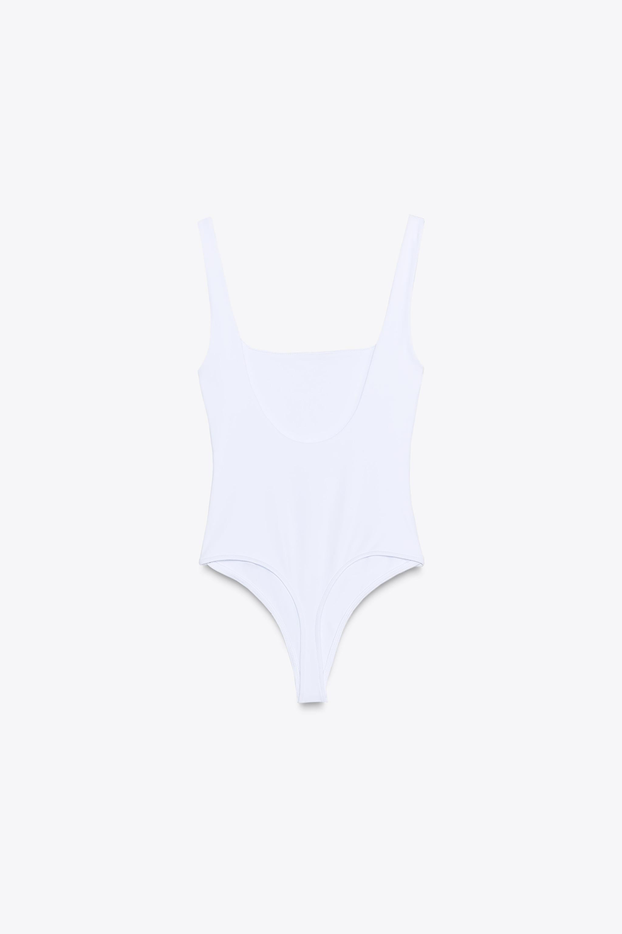 Polyamide bodysuit. Square neckline and wide straps. Snap-button fastening at the bottom. | Zara UK