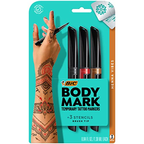 BIC BodyMark Temporary Tattoo Markers for Skin (MTBP31HN-AST), Henna Vibes, Flexible Brush Tip, 3... | Amazon (US)