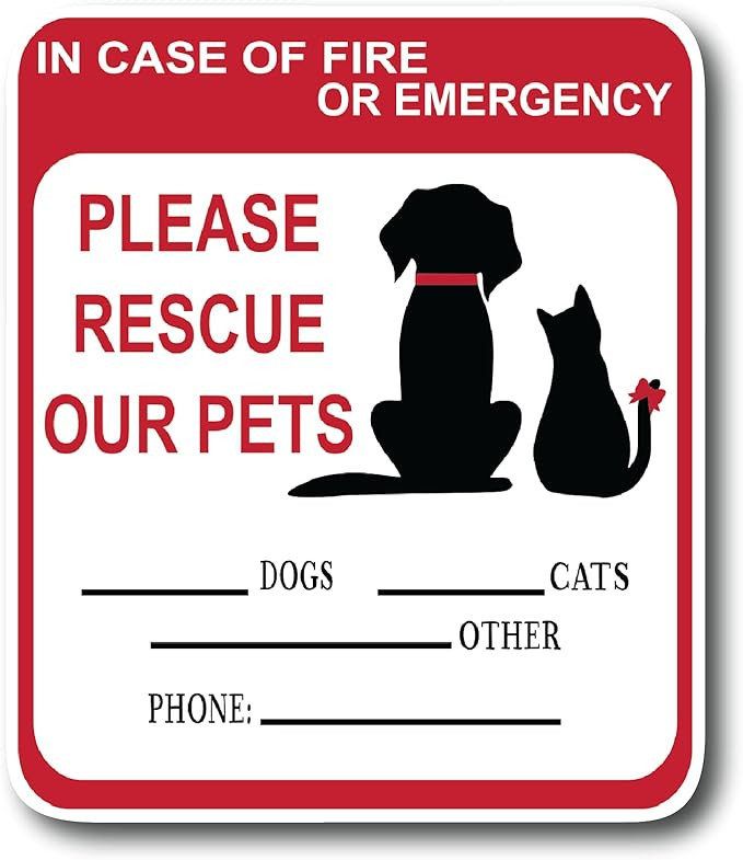 in Case of Fire Or Emergency Please Rescue Our Pets 5 Inch Front Door Window Alarm Alert Animal P... | Amazon (US)