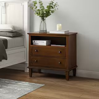 JAYDEN CREATION Juiien Traditional Farmhouse Solid Wood 2 Drawers Storage Nightstand with Chargin... | The Home Depot