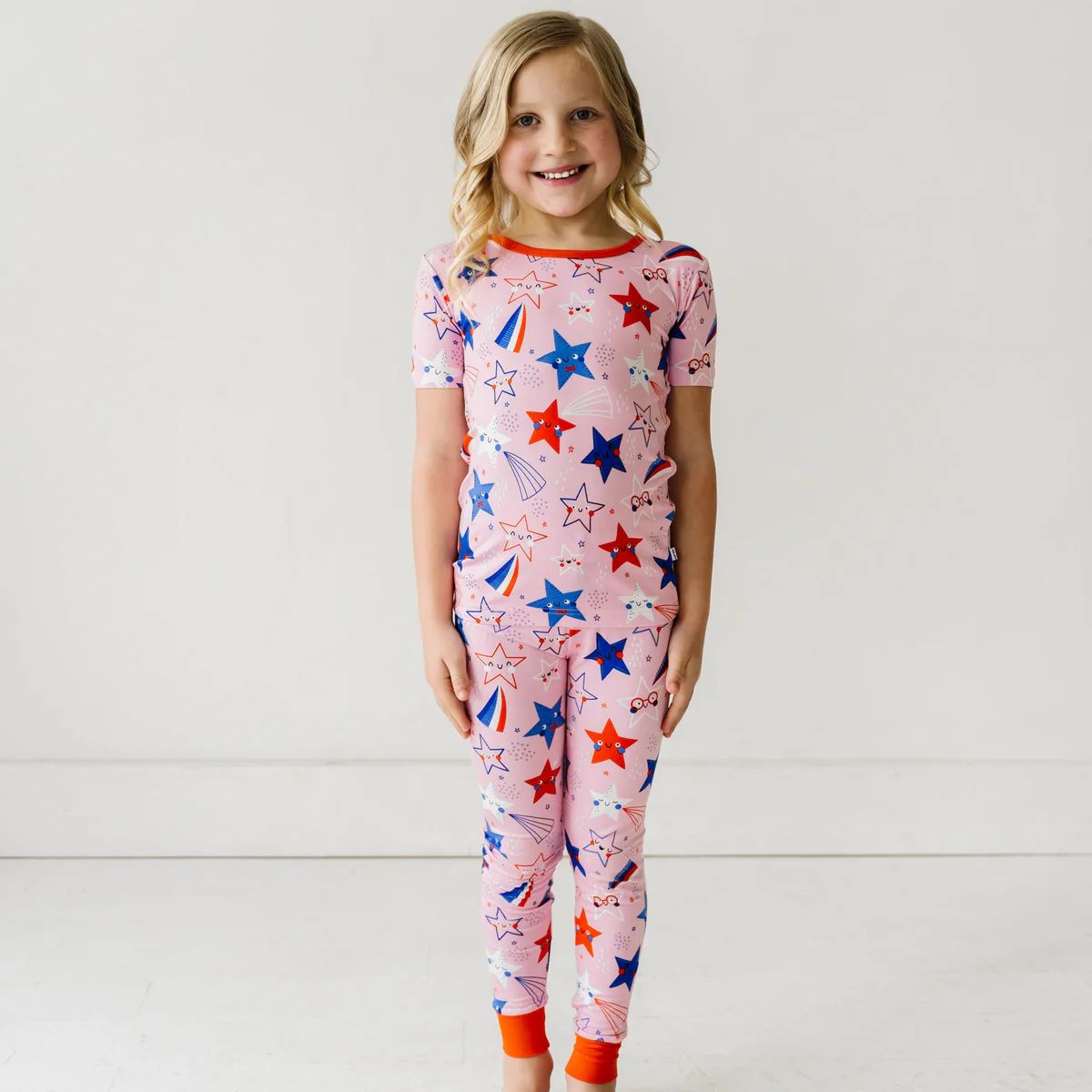 Pink Stars & Stripes Two-Piece Short Sleeve Bamboo Viscose Pajama Set | Little Sleepies