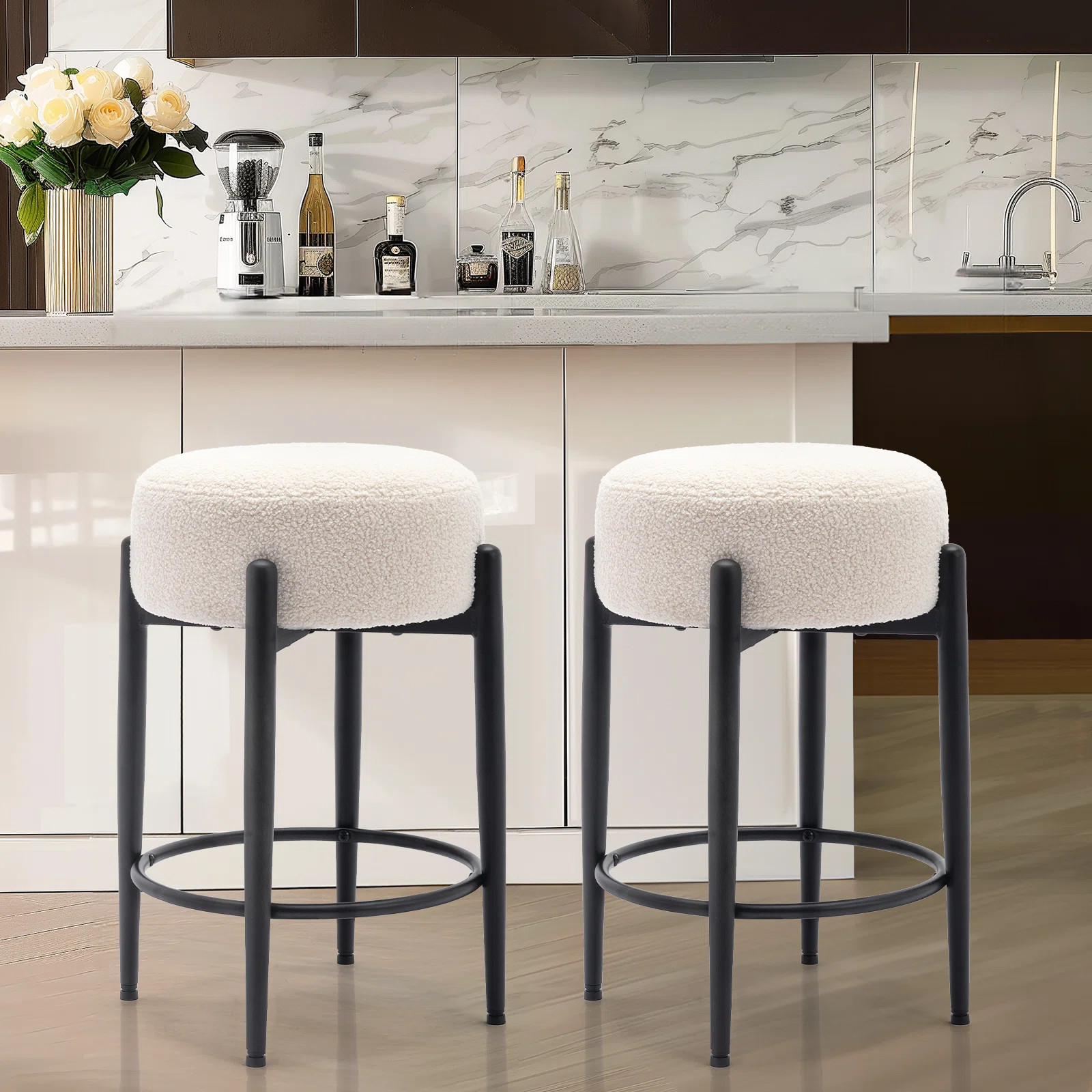 Carie 24" Sherpa Upholstered Counter Stool - Soft & Stylish Bar Stool, Multiple Colors, Modern Ki... | Wayfair North America