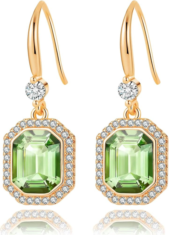 EVEVIC Austrian Crystal Halo Octagon Drop Dangle Earrings for Women 14K Rose Gold Plated Jewelry ... | Amazon (US)