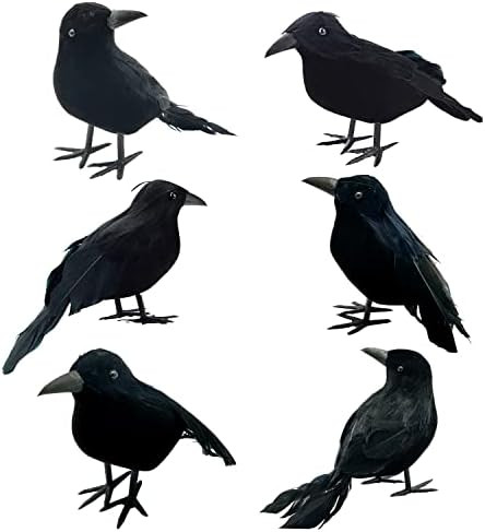 Amazon.com: 6 Pieces Halloween Black Crows Feathered Crows Realistic Looking Halloween Handmade F... | Amazon (US)
