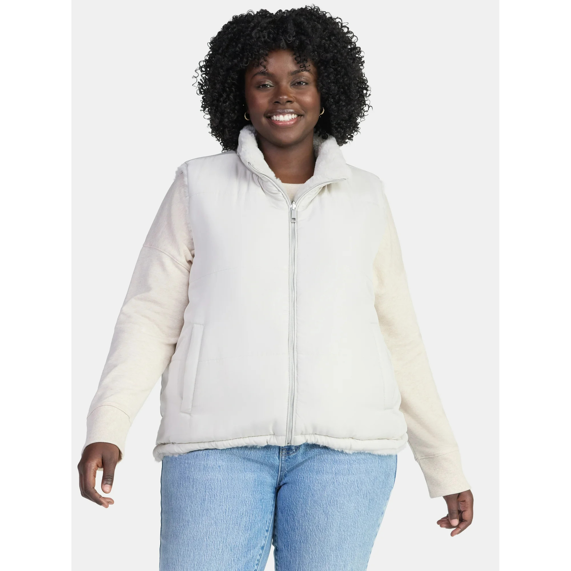 Time and Tru Women's and Women's Plus Faux Fur Reversible Vest, Sizes XS-2X | Walmart (US)