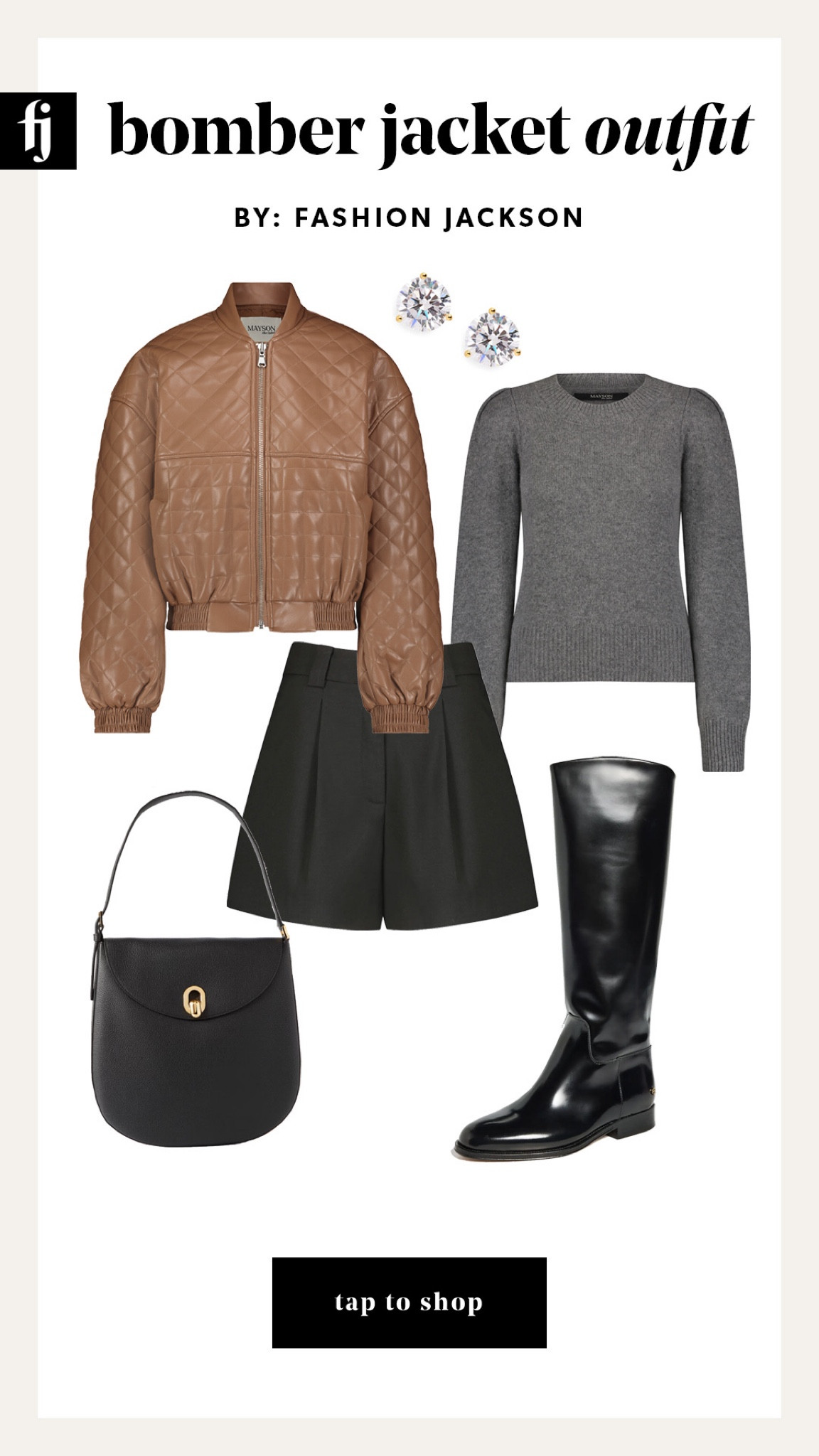 Fall outfits, bomber jacket, grey sweater, black shorts, black knee high boots, black handbag #falloutfits #MAYSON 

#LTKfindsunder100 #LTKshoecrush #LTKstyletip