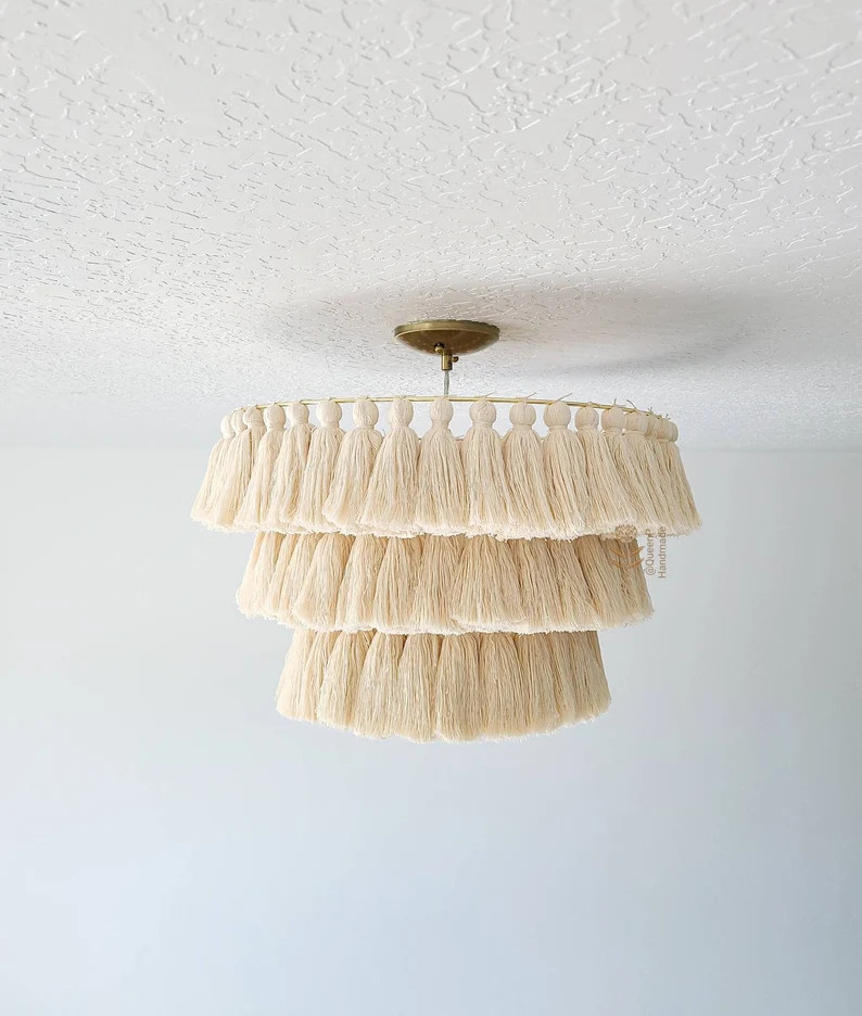 Tassel Chandelier, Macrame Chandelier, 3-Teired, 20" Diameter, Light Kit Included! Modern Chandel... | Etsy (US)