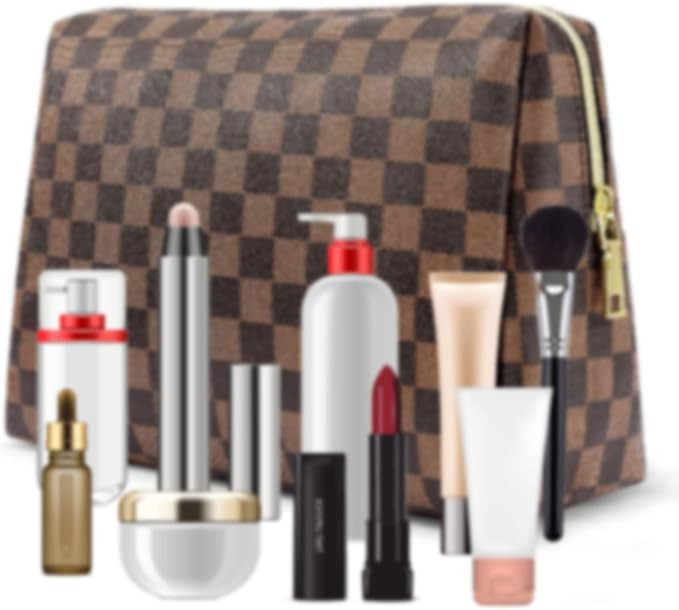 Makeup Bag Large,Portable Vegan Leather Simple Cosmetic Pouch, Toiletry Travel Organizer for Mom ... | Amazon (US)