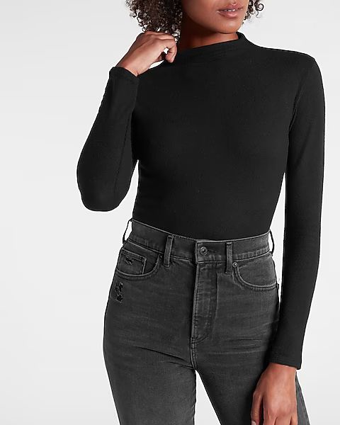 Cozy Fitted Long Sleeve Mock Neck Tee | Express