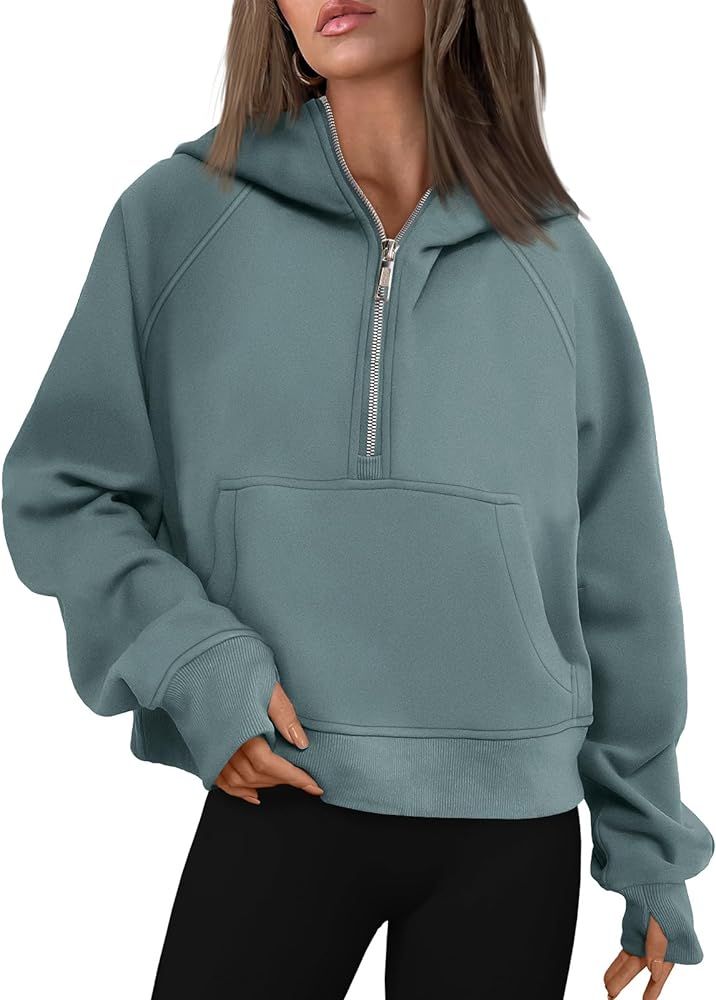 AUTOMET Half Zip Sweatshirts Cropped Hoodies Fleece Womens Quarter Zip Up Pullover Sweaters Fall ... | Amazon (US)