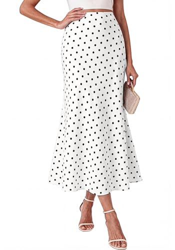 BTFBM Maxi Skirts for Women 2026 Summer Spring Boho Lightweight A Line High Waisted Wedding Guest Party Silk Midi Skirt(Dot White Black, Medium) | Amazon (US)