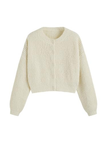 CIDER Cardigan Sweaters for Women Trendy Knit Crew Neck Button Down Cardigan Solid Long Sleeve Knit Outerwear Top Cream | Amazon (US)