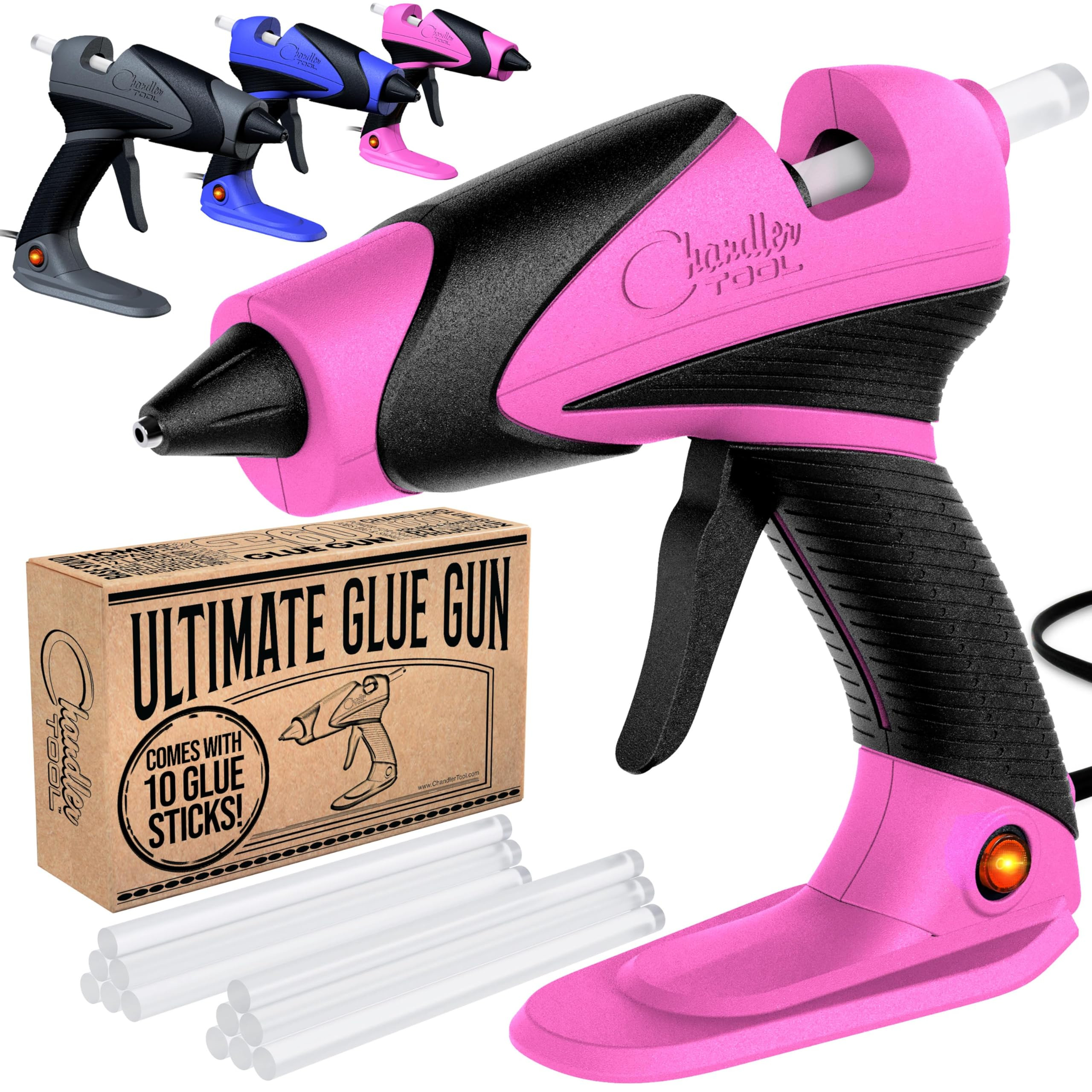 Full Size Hot Glue Gun Kit for Construction, DIY & Crafts, Chandler Tool 60W High Temp Large Glue Gun with Stand-Up base & 12 Glue Sticks, Perfect for Home Repair, Arts & Crafts, (Pink/Black) | Amazon (US)