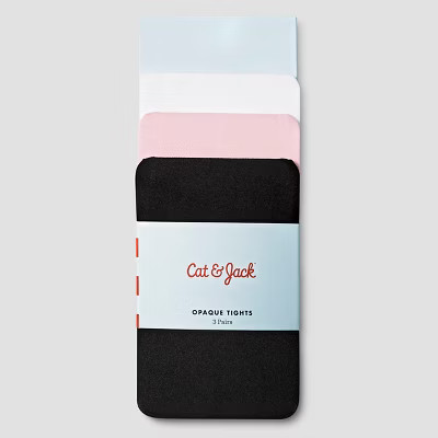 Toddler Girls' 3pk Solid Opaque Tights - Cat & Jack™ Black/White/Pink 2T-3T | Target