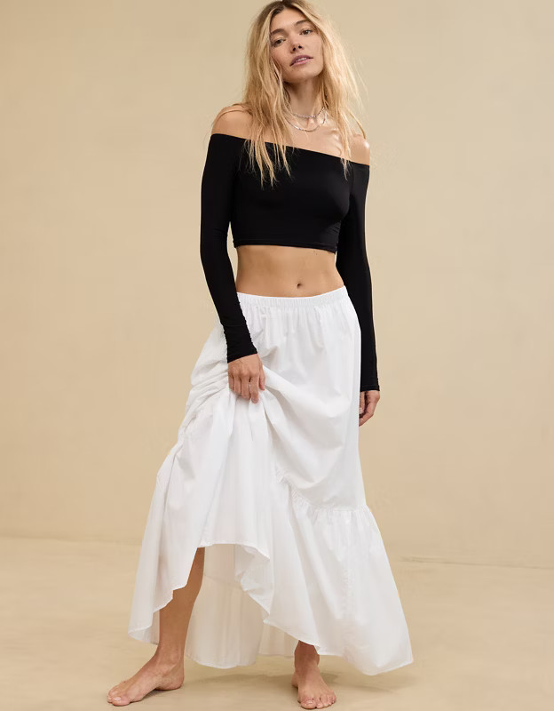 Aerie Poplin Tiered Maxi Skirt | Aerie