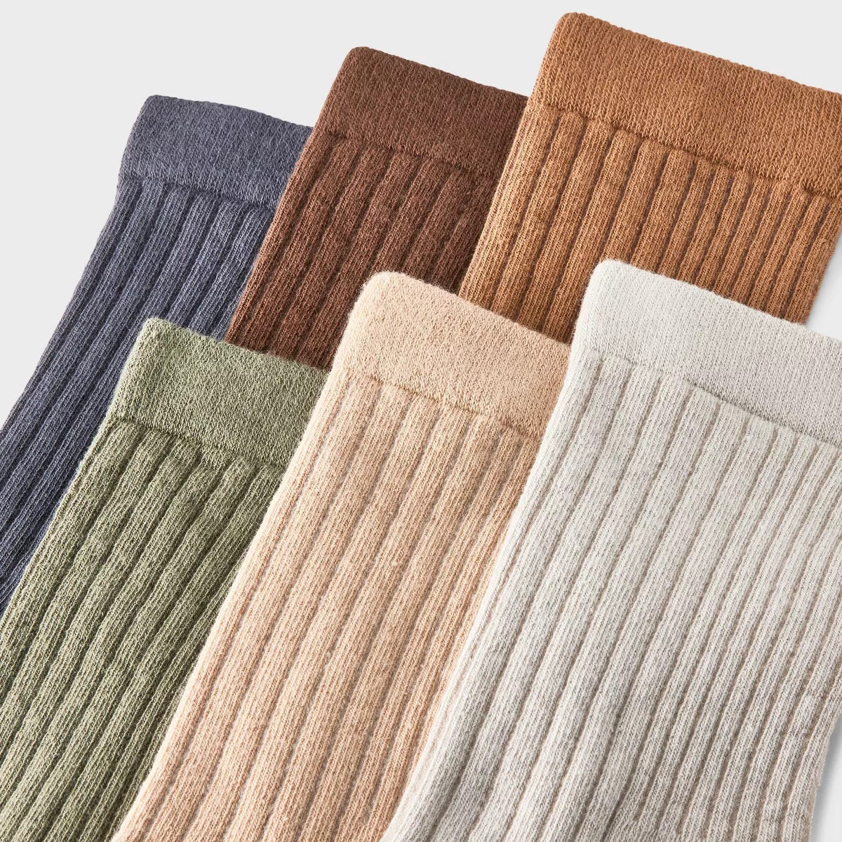 Women's Variegated Ribbed 6pk Mid Crew Socks - A New Day\u2122 Ivory/Green/Brown 4-10: Tagless, K... | Target