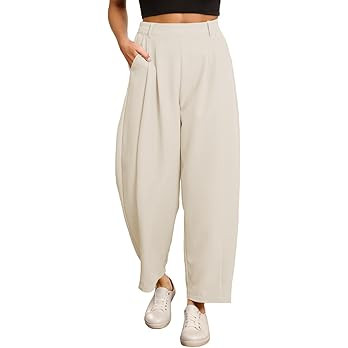 EVALESS Womens Wide Leg Barrel Pants Elastic High Waisted Business Casual Work Pants Trousers wit... | Amazon (US)