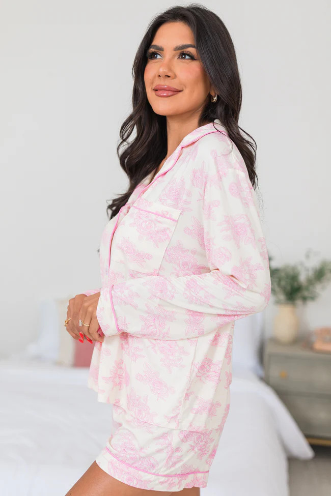 Under The Stars In Floral Fantasy Long Sleeve Bamboo Pajama Top | Pink Lily