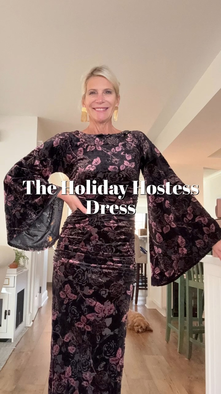 If you love a higher neckline and a long sleeve, I found the holiday dress. The blue velvet, the ruching, the sleeve, the slit… it’s all so good. The open back is beautiful and still totally wearable — stickies or nothing, you’re fine. And it’s comfortable, which might be my favorite part. 

 #LTKHoliday #LTKdayinmylife #LTKootd