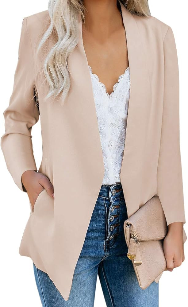 Vetinee Women's Open Front Pockets Blazer Long Sleeve Work Office Cardigan Jacket | Amazon (US)