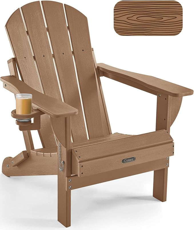 Ciokea Folding Adirondack Chair Wood Texture, Patio Adirondack Chair Weather Resistant, Plastic F... | Amazon (US)