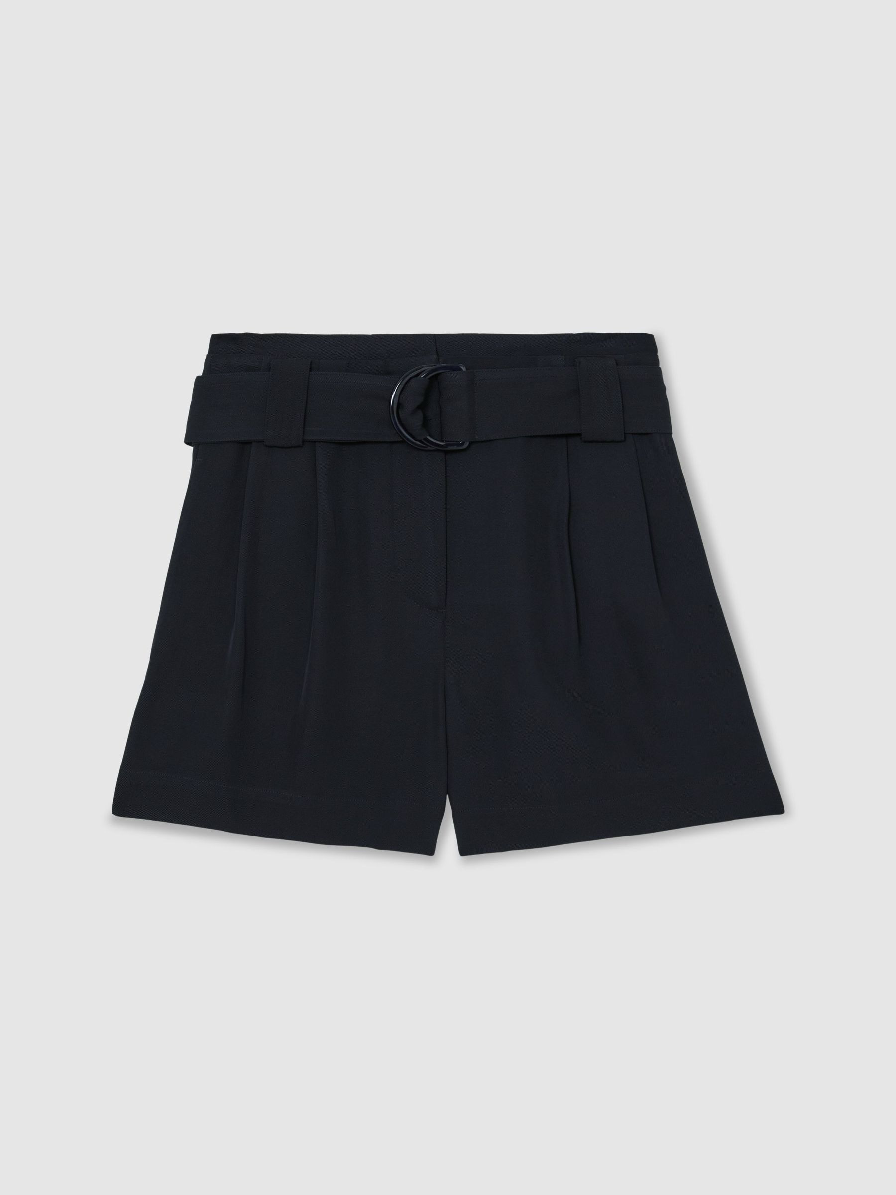 Reiss Twill Belted Relaxed Shorts in Navy - REISS | Reiss UK