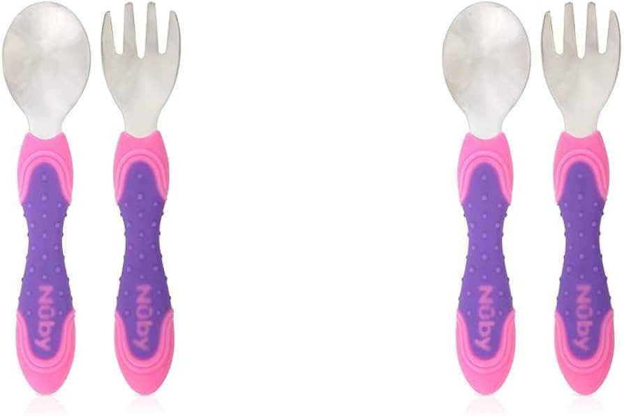 Nuby Stainless Steel Utensil, Pink/Purple, 2 Piece (Pack of 2) | Amazon (US)