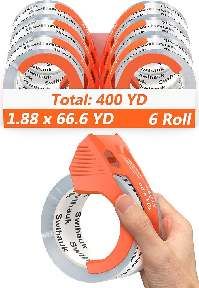 Total 400 yd, 6 Pack 1.18 in x 66.6 yd - Heavy Duty Packing Tape with Dispenser Combo, Clear Ship... | Amazon (US)