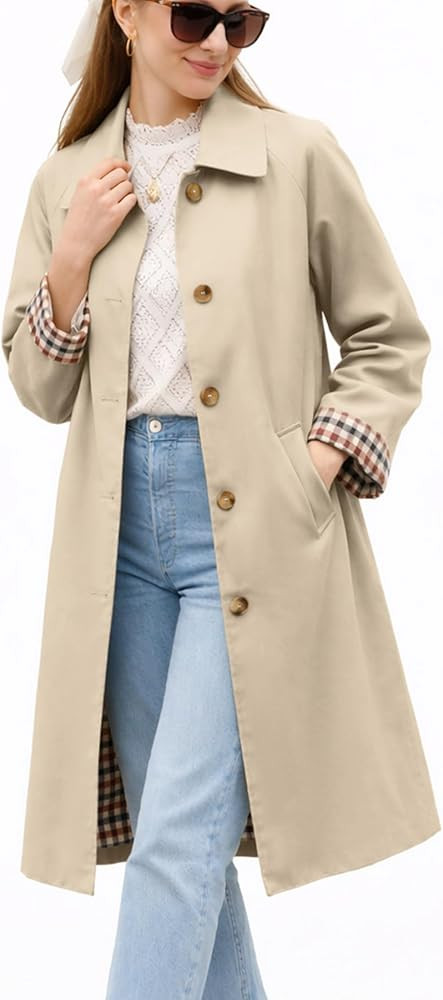 ELLEVEN Long Trench Coat for Women,Single Breasted Lapel Oversized Windproof Overcoat Pea Coats | Amazon (US)
