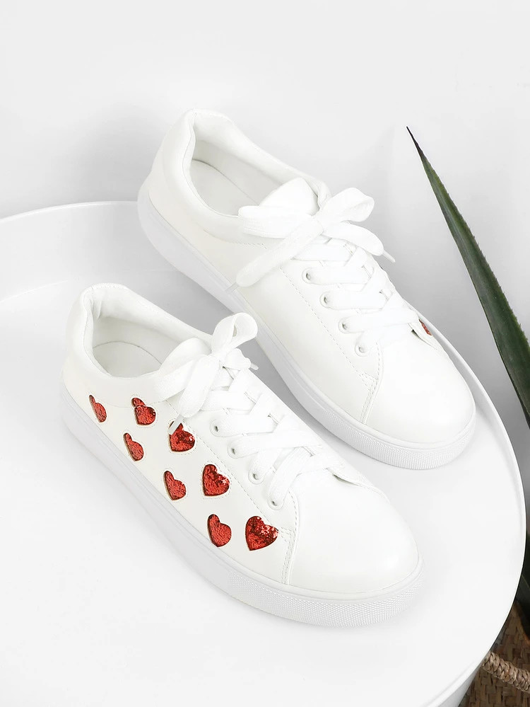 Heart Pattern Lace Up Sneakers | SHEIN