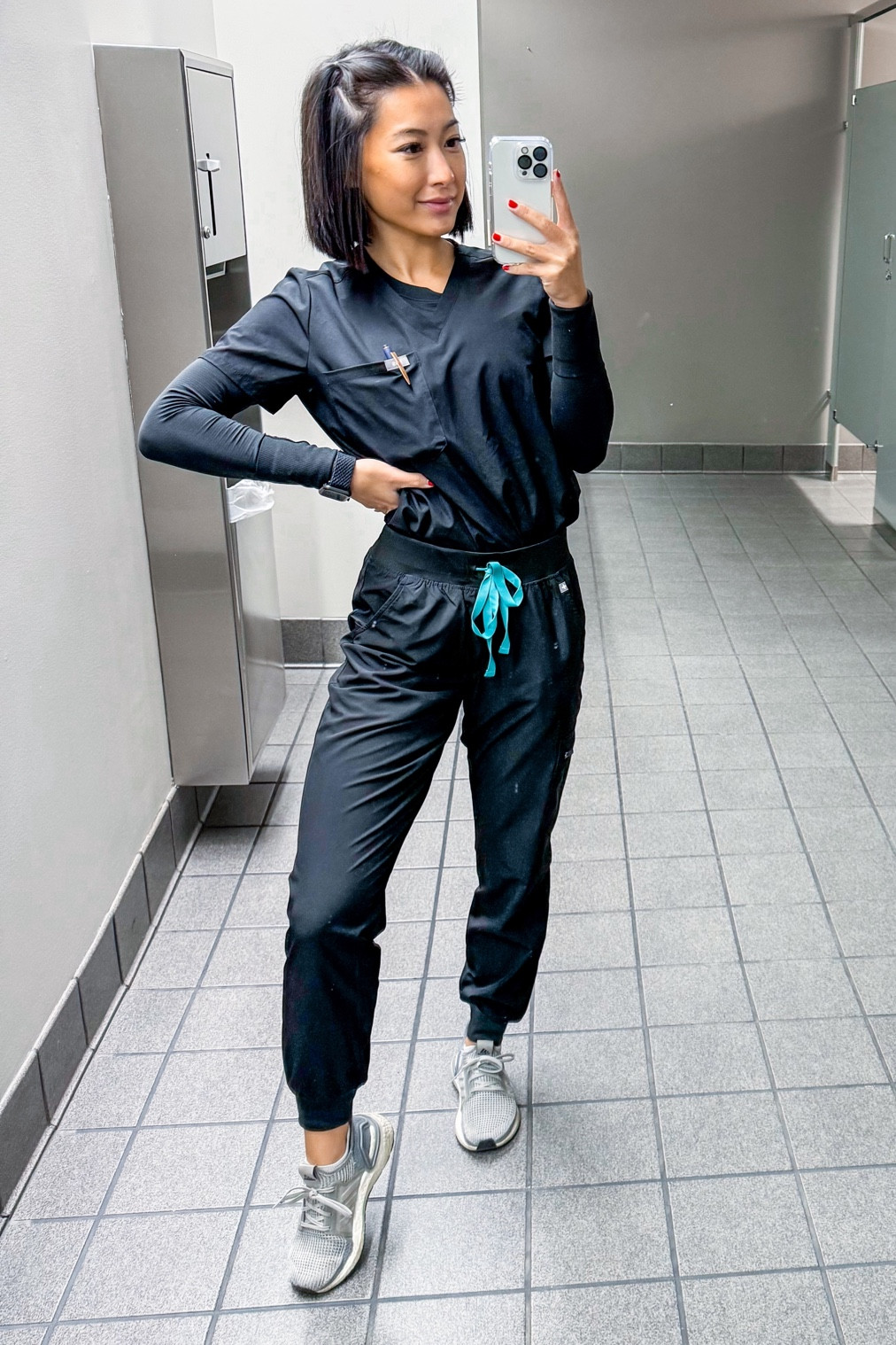 Figs medical scrubs- 
Catarina one pocket scrub top on XS
ZAMORA petite jogger pants- XXS PETITE

Sizing are a bit off in this brand. XXS bottoms seem to run bigger but they don’t have a lot of stretch either, so I’m not sure if it’s a love /hate relationship with figs 

Fabletics are tts - they are comfy! 

#LTKstyletip #LTKworkwear #LTKfitness